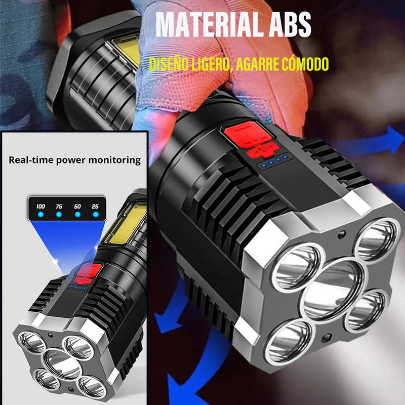 5LED Power High LANTERNA TÁTICA Recarregável LED  DE ALTA POTÊNCIA com Luz Lateral 3 Modos de Iluminação