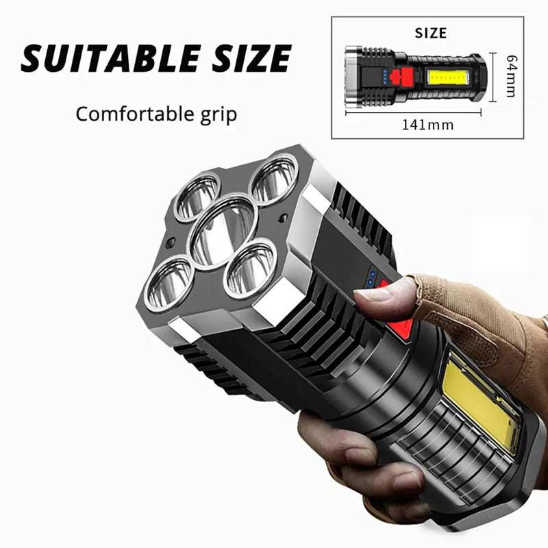 5LED Power High LANTERNA TÁTICA Recarregável LED  DE ALTA POTÊNCIA com Luz Lateral 3 Modos de Iluminação