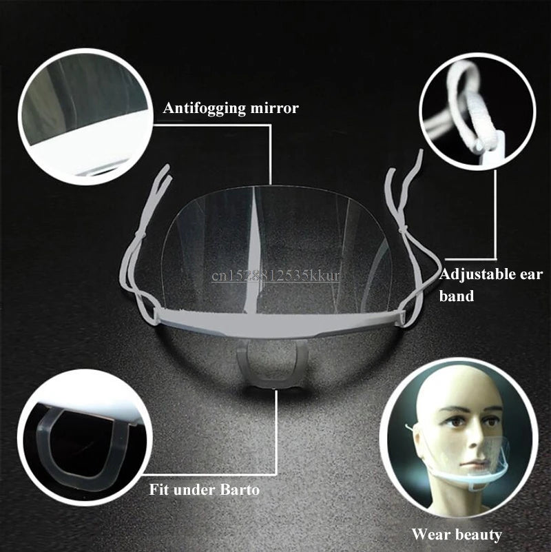 Máscara transparente (ANTI-RESPINGOS ) (5 E 10 Uni) + saúde e higiene na hora de preparar os alimentos. máscaras de cozinha reutilizável (USO PESSOAL)